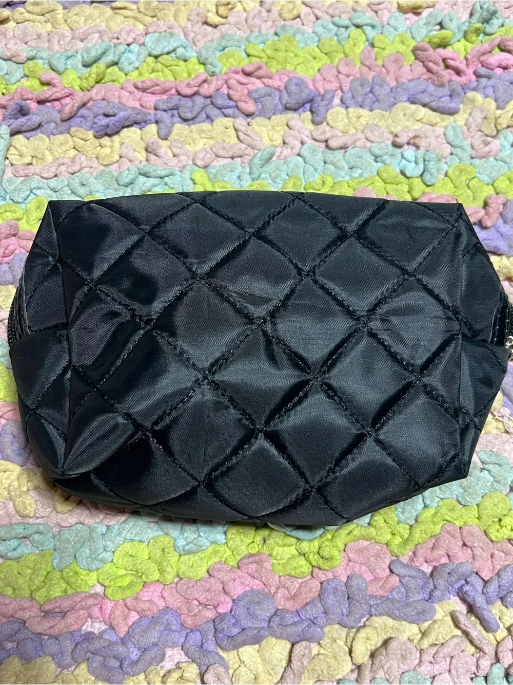 Quilted Black Women's Cosmetic Pouch